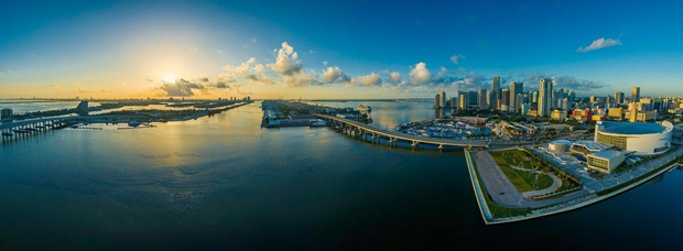 Miami City, Florida skyline with beautiful sunrise and clouds.